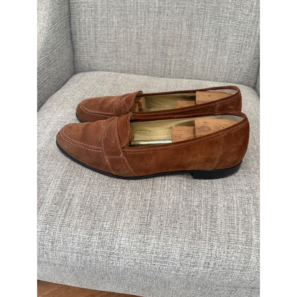 Zelli Italy Mens Brown Suede Penny Loafers Hand Crafted Leather Sole 13 M 1273